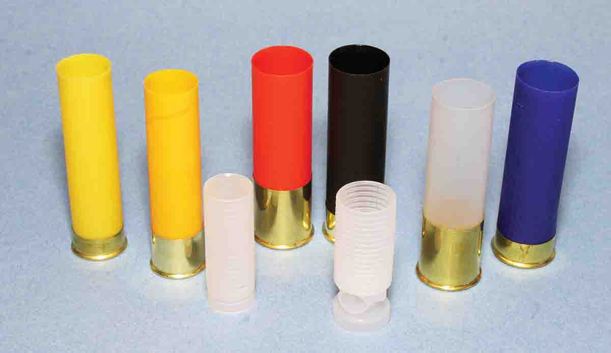 Ballistic Products offers a wide variety of 20- and 12-gauge hulls for hard tungsten shot. The 20-gauge wad used was the TPS 20 (left), and the 12-gauge wad was a Cushioned LBC.